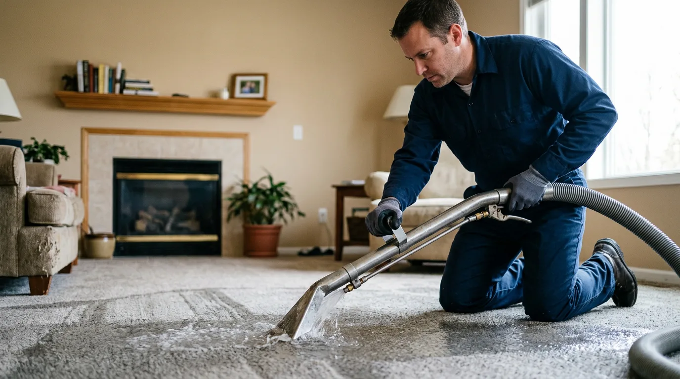 Water damage restoration technician working near Barrington, NJ